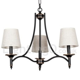 Lustre rustique rétro noir contemporain à 3 lumières de style bougie