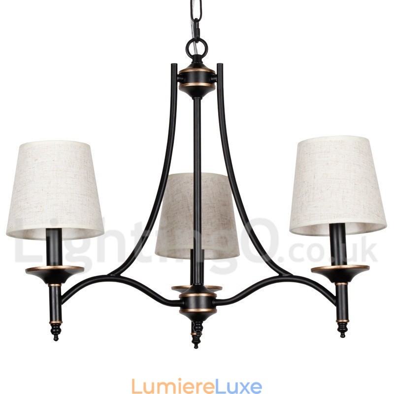 Lustre rustique rétro noir contemporain à 3 lumières de style bougie