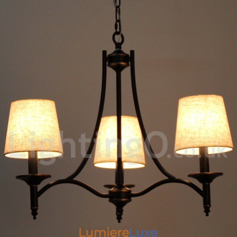 Lustre rustique rétro noir contemporain à 3 lumières de style bougie