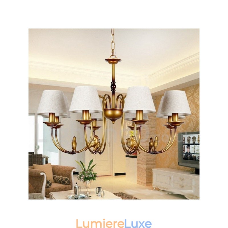 Lustre à 8 lumières de style bougie rétro rustique contemporain moderne