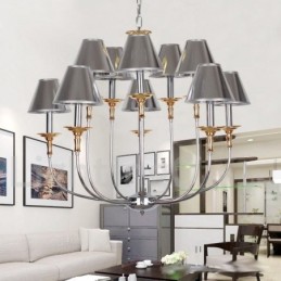 Lustre moderne contemporain à 10 lumières de style bougie chromé