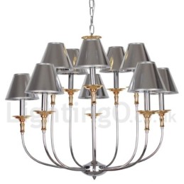 Lustre moderne contemporain à 10 lumières de style bougie chromé