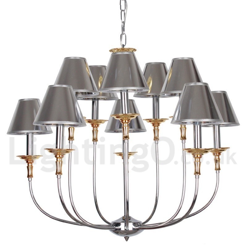 Lustre moderne contemporain à 10 lumières de style bougie chromé