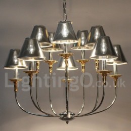 Lustre moderne contemporain à 10 lumières de style bougie chromé