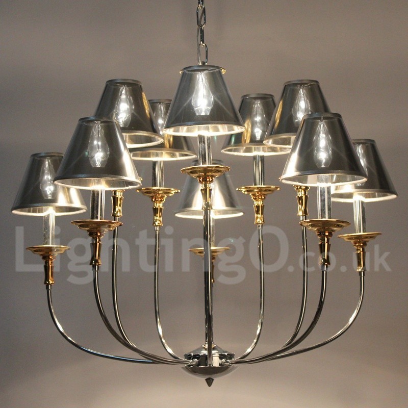 Lustre moderne contemporain à 10 lumières de style bougie chromé