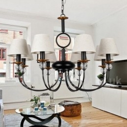 Lustre à 8 lumières rustique rétro noir de style méditerranéen contemporain de style bougie