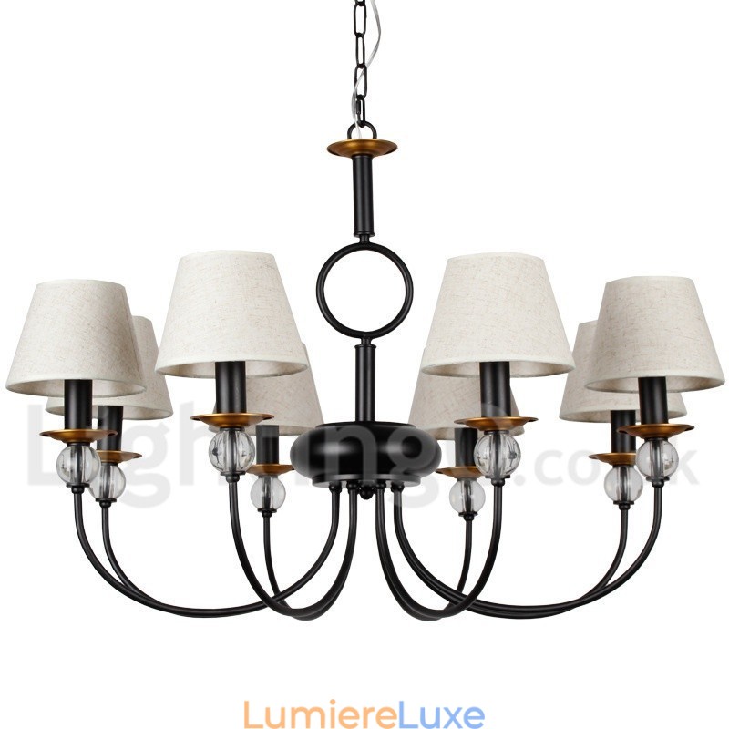 Lustre à 8 lumières rustique rétro noir de style méditerranéen contemporain de style bougie