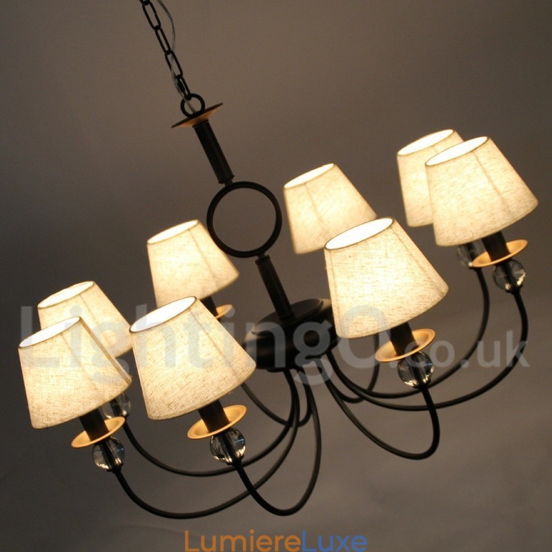 Lustre à 8 lumières rustique rétro noir de style méditerranéen contemporain de style bougie