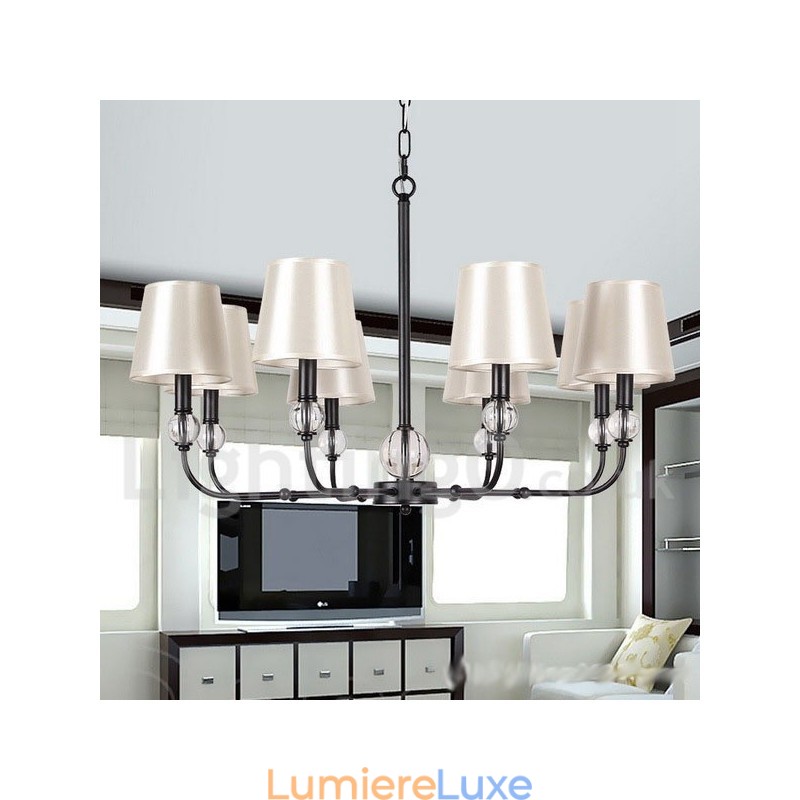 Lustre rustique rétro noir contemporain à 8 lumières de style bougie