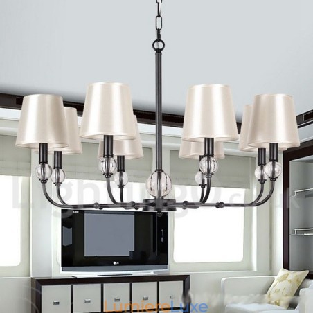 Lustre rustique rétro noir contemporain à 8 lumières de style bougie