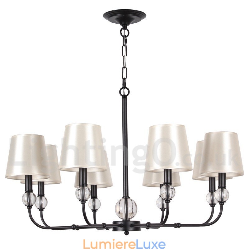 Lustre rustique rétro noir contemporain à 8 lumières de style bougie