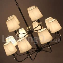 Lustre rétro contemporain noir à 12 lumières et 2 niveaux, style bougie