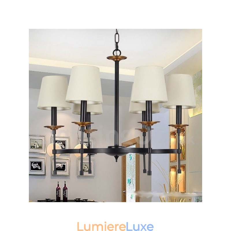 Lustre contemporain noir rétro à 6 lumières de style bougie