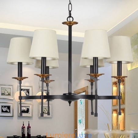 Lustre contemporain noir rétro à 6 lumières de style bougie