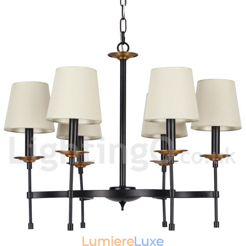 Lustre contemporain noir rétro à 6 lumières de style bougie