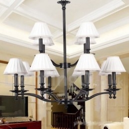 Lustre rétro rustique à 12 lumières, grand format, à 2 niveaux, style bougie