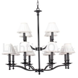 Lustre rétro rustique à 12 lumières, grand format, à 2 niveaux, style bougie