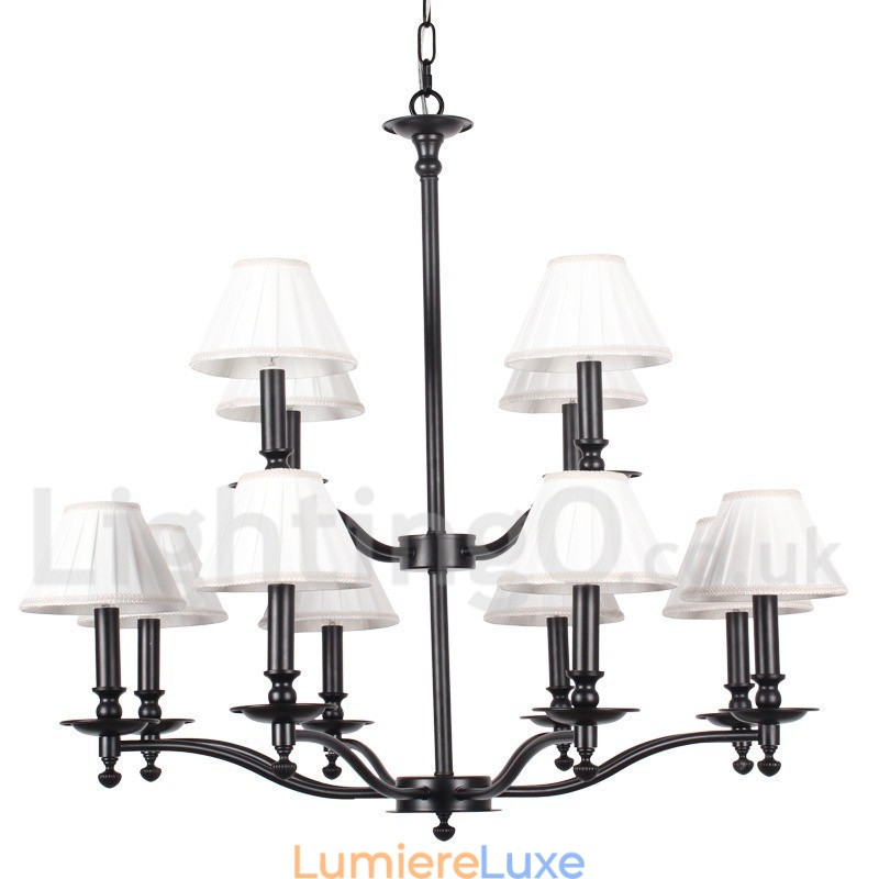 Lustre rétro rustique à 12 lumières, grand format, à 2 niveaux, style bougie