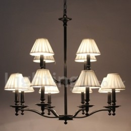 Lustre rétro rustique à 12 lumières, grand format, à 2 niveaux, style bougie