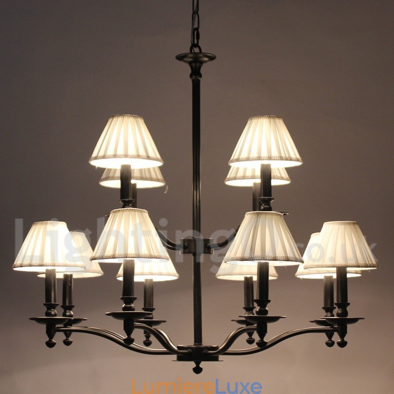 Lustre rétro rustique à 12 lumières, grand format, à 2 niveaux, style bougie