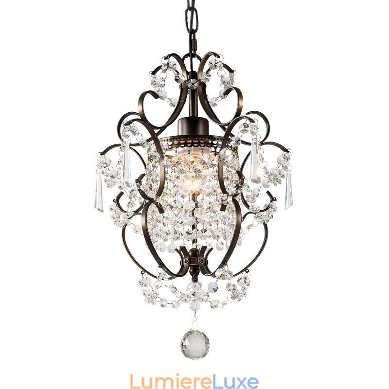 Lustre en fer peint avec lampe d'éclairage moderne en cristal transparent