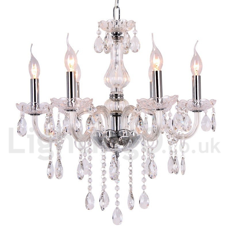 Lustre contemporain à 6 lumières en cristal K9 de style bougie