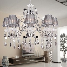 Lustre style bougie en cristal K9 gris clair à 8 lumières
