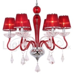 Lustre contemporain en cristal K9 rouge à 6 lumières de style bougie