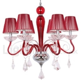 Lustre contemporain en cristal K9 rouge à 6 lumières de style bougie