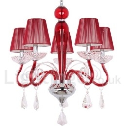 Lustre contemporain en cristal K9 rouge à 5 lumières de style bougie