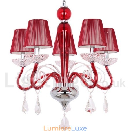 Lustre contemporain en cristal K9 rouge à 5 lumières de style bougie