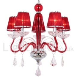 Lustre contemporain en cristal K9 rouge à 5 lumières de style bougie
