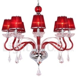Lustre contemporain en cristal K9 rouge à 8 lumières de style bougie