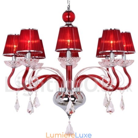 Lustre contemporain en cristal K9 rouge à 8 lumières de style bougie