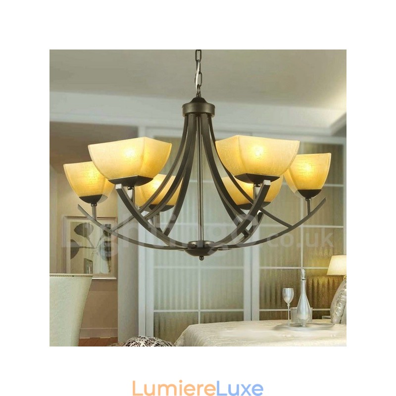 Lustre noir à 6 lumières de style méditerranéen avec bougies
