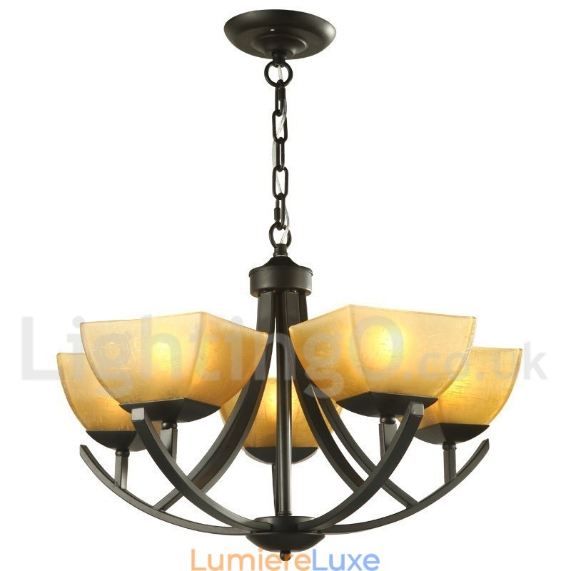 Lustre noir à 5 lumières de style méditerranéen avec bougies