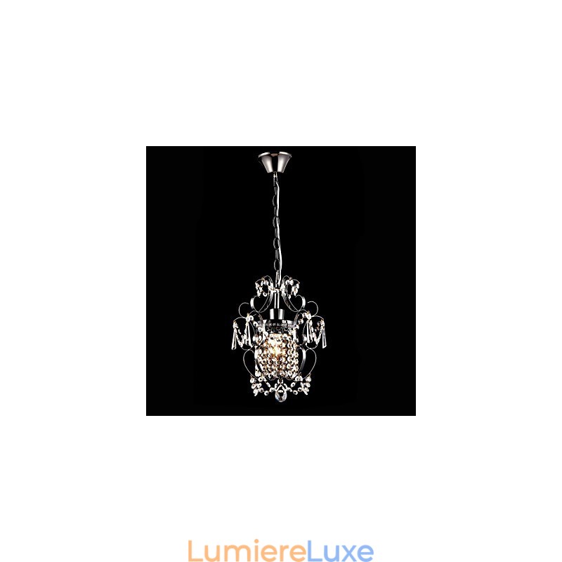 Lustre en fer peint avec lampe d'éclairage moderne en cristal transparent