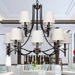 Lustre à 12 lumières de style bougie contemporain noir rustique rétro