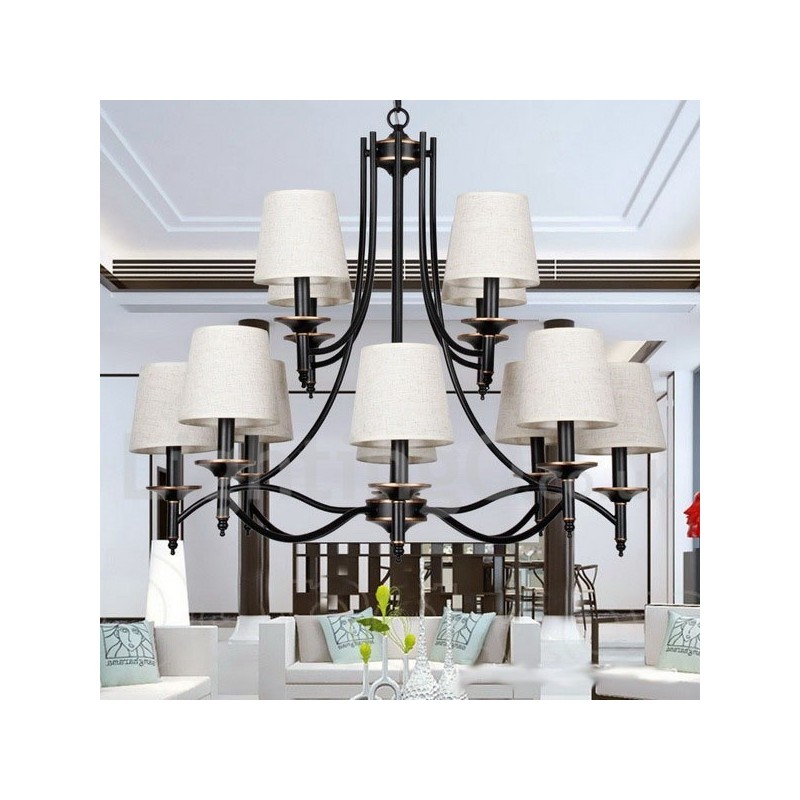 Lustre à 12 lumières de style bougie contemporain noir rustique rétro