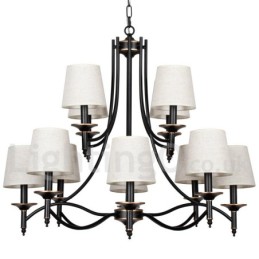 Lustre à 12 lumières de style bougie contemporain noir rustique rétro