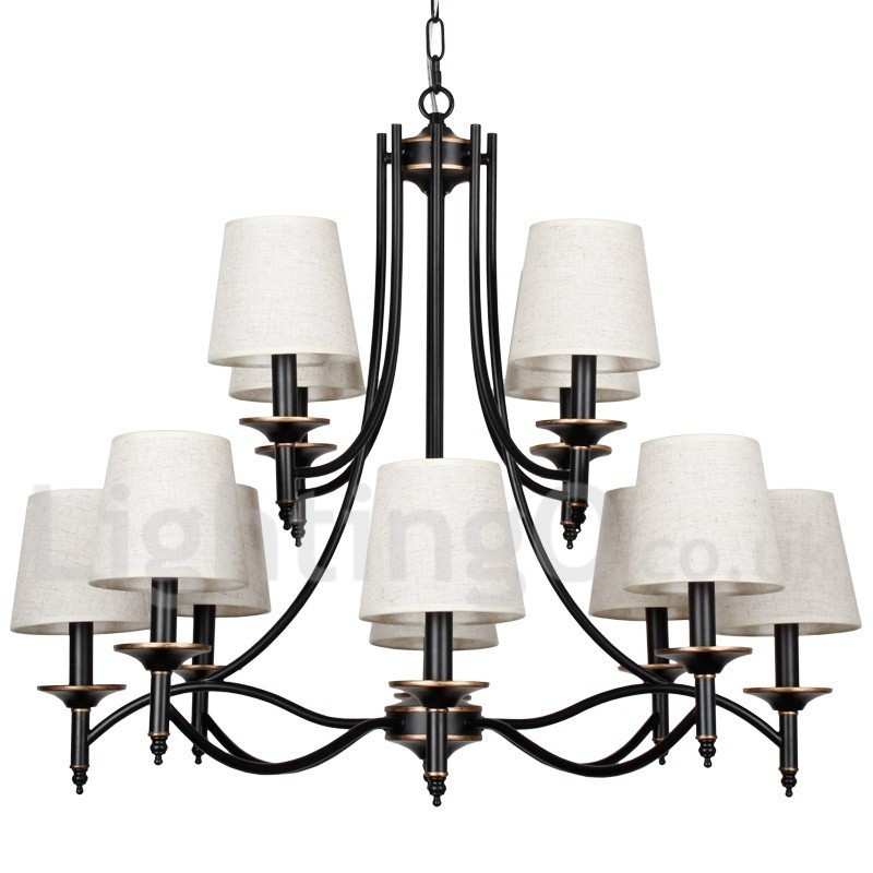 Lustre à 12 lumières de style bougie contemporain noir rustique rétro
