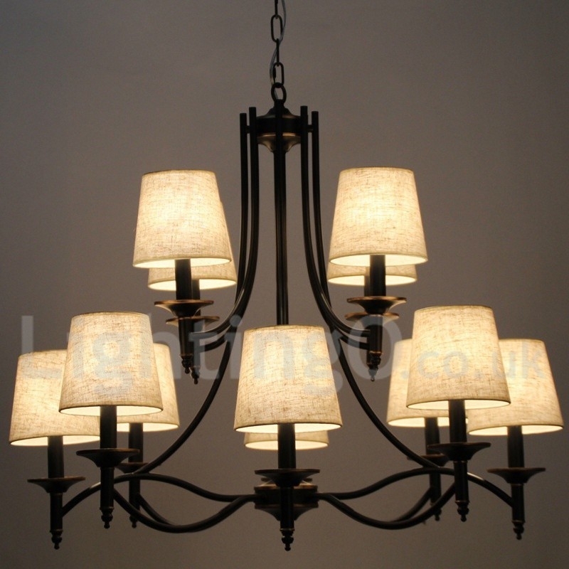 Lustre à 12 lumières de style bougie contemporain noir rustique rétro