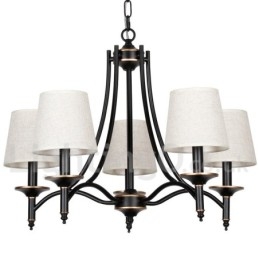 Lustre rustique rétro noir contemporain à 5 lumières de style bougie