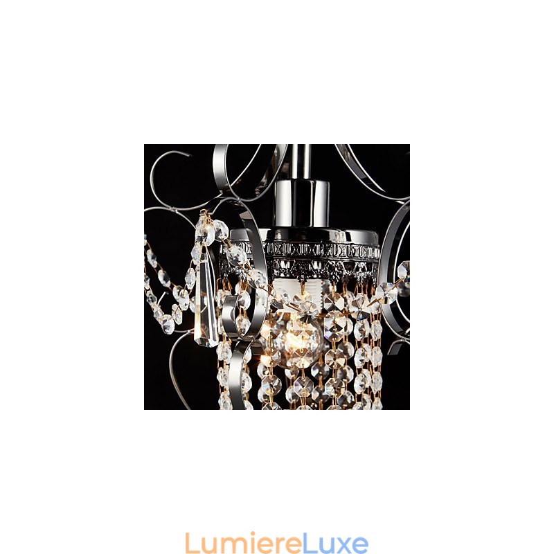 Lustre en fer peint avec lampe d'éclairage moderne en cristal transparent