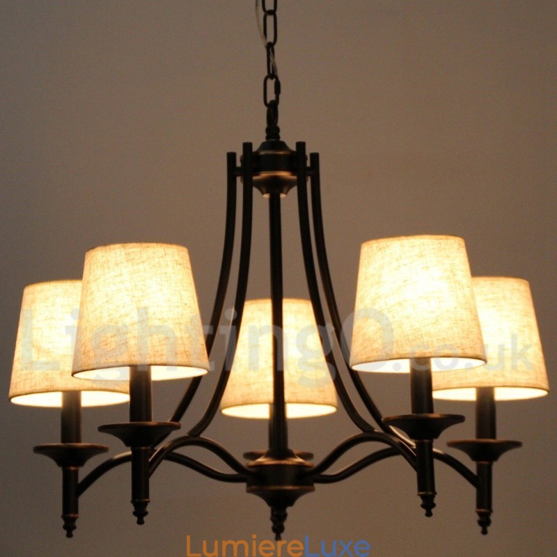 Lustre rustique rétro noir contemporain à 5 lumières de style bougie