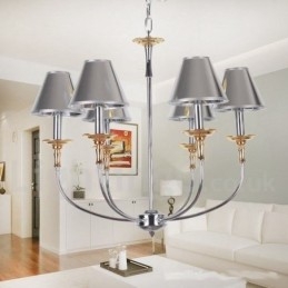 Lustre moderne contemporain à 6 lumières de style bougie chromé