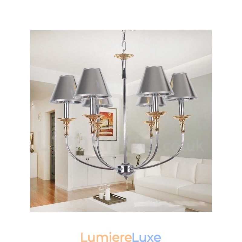 Lustre moderne contemporain à 6 lumières de style bougie chromé