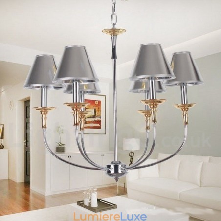 Lustre moderne contemporain à 6 lumières de style bougie chromé