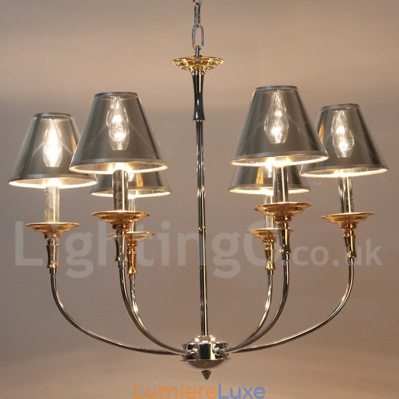 Lustre moderne contemporain à 6 lumières de style bougie chromé