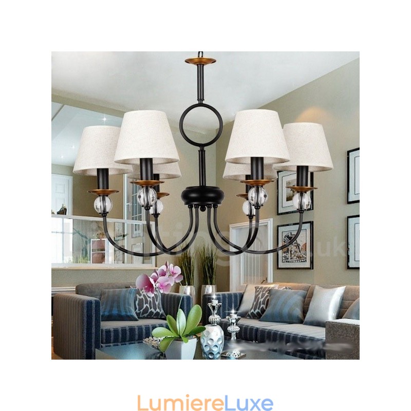 Lustre à 6 lumières rustique rétro noir de style méditerranéen contemporain de style bougie